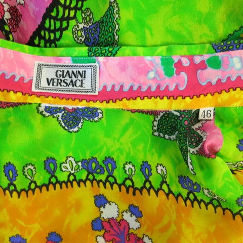 GIANNI VERSACE Size L Multi-Color Watercolor Abstract Plant Print Silk Blouse GIANNI VERSACE