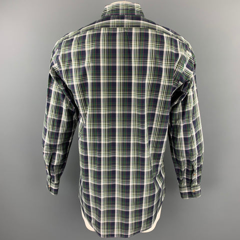 HAMILTON Size L Green & Navy Plaid Cotton Button Down Long Sleeve Shirt