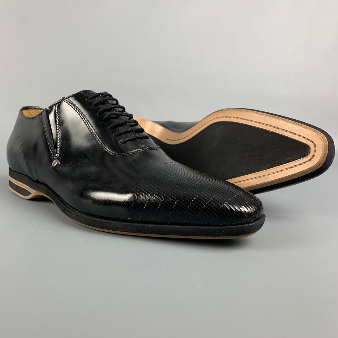 CESARE PACIOTTI Size 7 Black Textured Patent Leather Lace Up Shoes