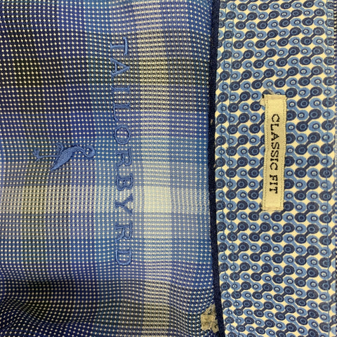 TAYLORBYRD Size L Blue Navy Plaid Cotton Button Up Long Sleeve Shirt