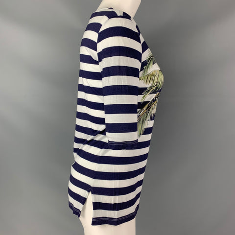 STELLA McCARTNEY Size 4 Blue & White Palm Tree Cotton Stripe T-Shirt