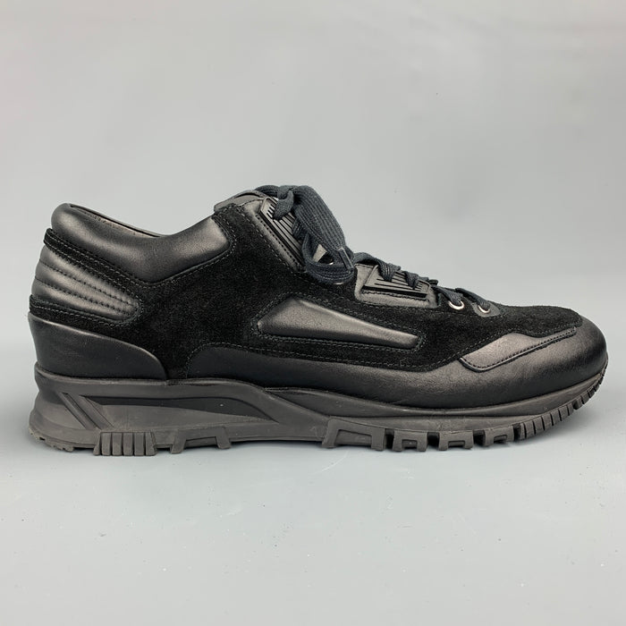 LANVIN Size 10 Black Mixed Materials Nylon Lace Up Sneakers