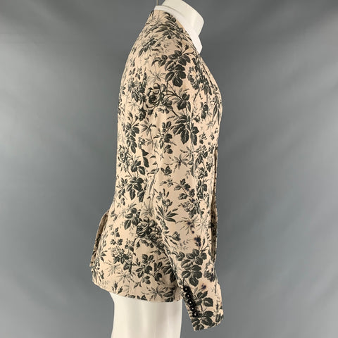 GUCCI Size 38 Cream Black Floral Cotton Single breasted Sport Coat