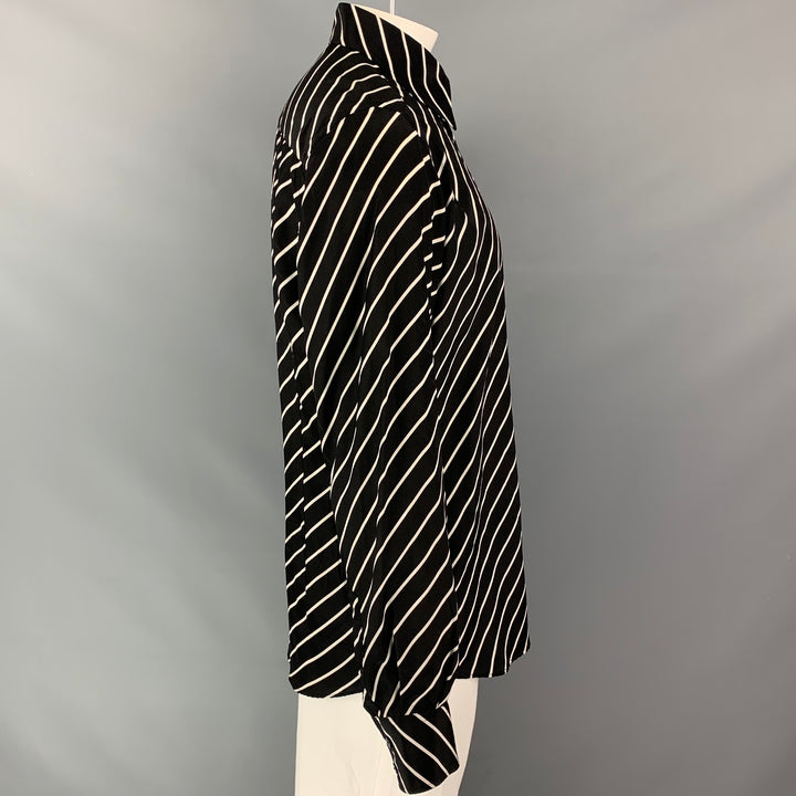 DOLCE &amp; GABBANA Taille L Chemise à manches longues boutonnée à rayures diagonales noires et blanches