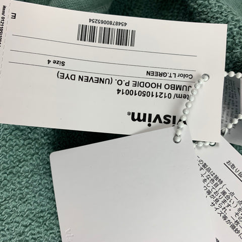 VISVIM Sudadera con capucha Jumbo de algodón con lavado verde talla XL