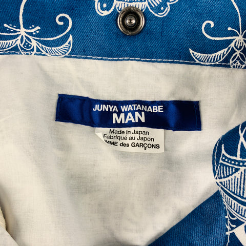 JUNYA WATANABE Blue White Abstract Floral Linen Tote Bag