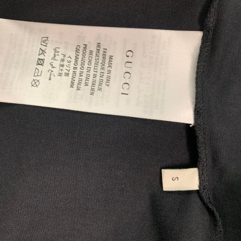 GUCCI Size S Black Gold Embroidery Cotton Crew-Neck T-shirt