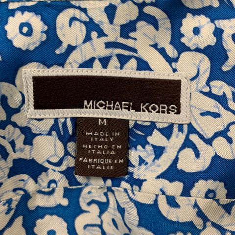 MICHAEL KORS Size M Blue White Abstrack floral Long Sleeve Shirt