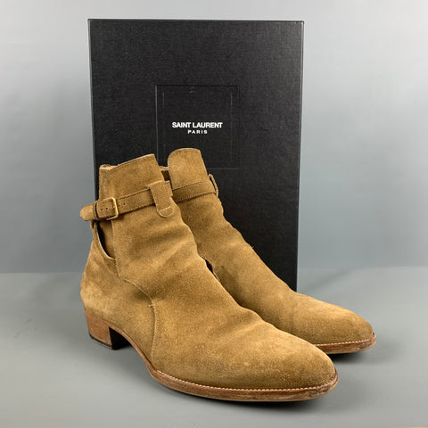 SAINT LAURENT Size 7 Tan Solid Leather Ankle Boots