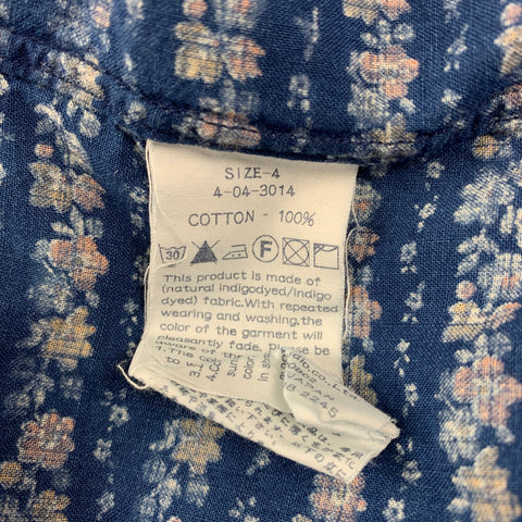 45rpm Size L Navy & Orange Floral Cotton Pop-Over Short Sleeve Shirt