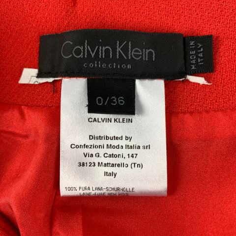 CALVIN KLEIN COLLECTION Size 0 Orange Wool Below Knee Pencil Skirt