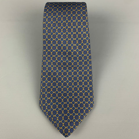 HERMES 903 HA Navy Gold Dots Silk Tie