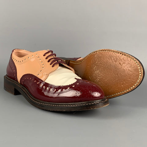 ROBERT CLERGERIE Size 7.5 Burgundy White Leather Color Block Spectator Laces