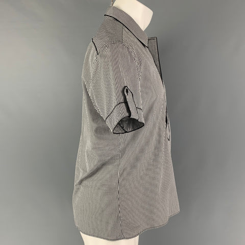 GUCCI Size L Black White Gingham Cotton Short Sleeve Shirt