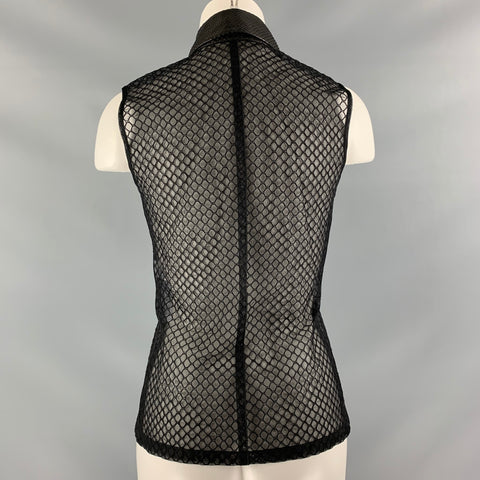 REED KRAKOFF Size 2 Black Silk &  Cotton Snake Skin Mixed Fabrics Blouse