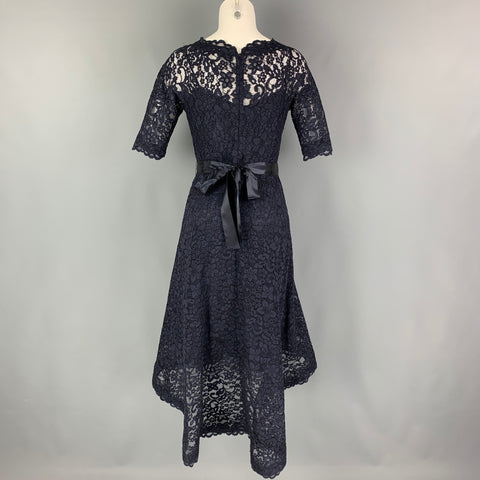 RICKIE FREEMAN for TERI JON Size 2 Navy Cotton Blend Short Sleeve Cocktail Dress