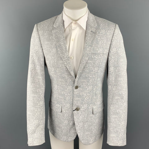 CALVIN KLEIN COLLECTION Size 36 Grey & White Woven Notch Lapel Sport Coat