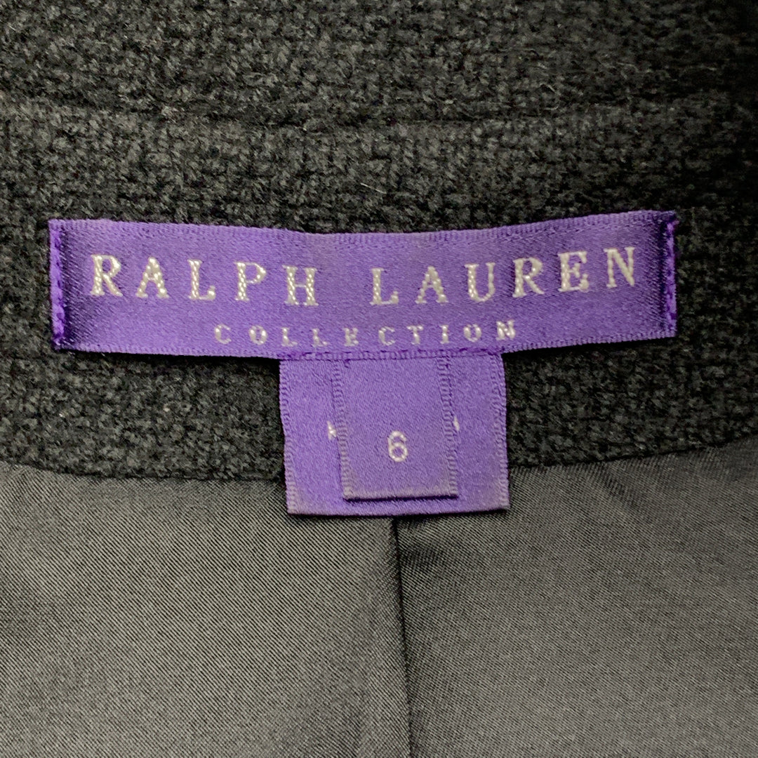 RALPH LAUREN Size 6 Black Wool Blend Woven Cropped Double Breasted Jacket