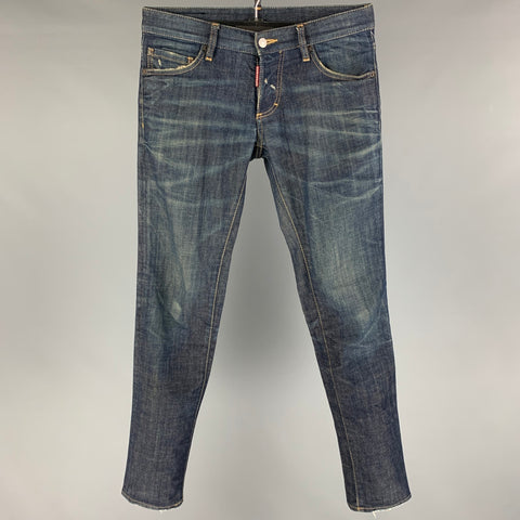 DSQUARED2 Size 30 Indigo Contrast Stitch Cotton Skinny Jeans