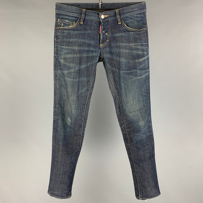 DSQUARED2 Size 30 Indigo Contrast Stitch Cotton Skinny Jeans