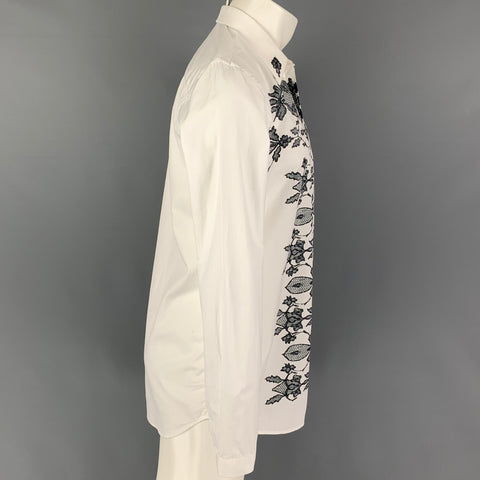 GIVENCHY Talla M Camisa de manga larga con tapeta oculta de algodón con estampado blanco y negro