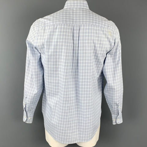 LORO PIANA Size L White & Light Blue Plaid Cotton Long Sleeve Shirt