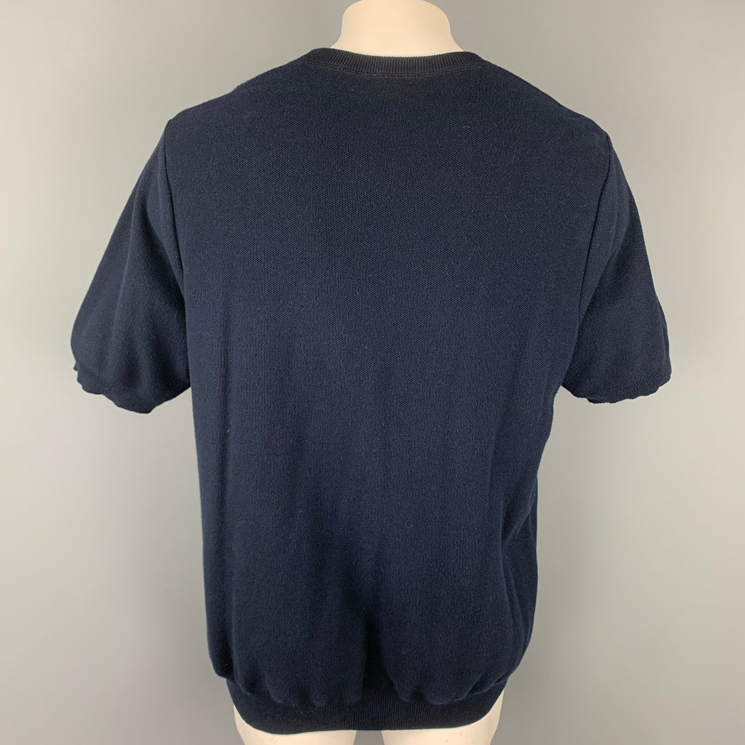 SUNSPEL Size XXL Navy Waffle Knit Cotton Short Sleeve T-shirt