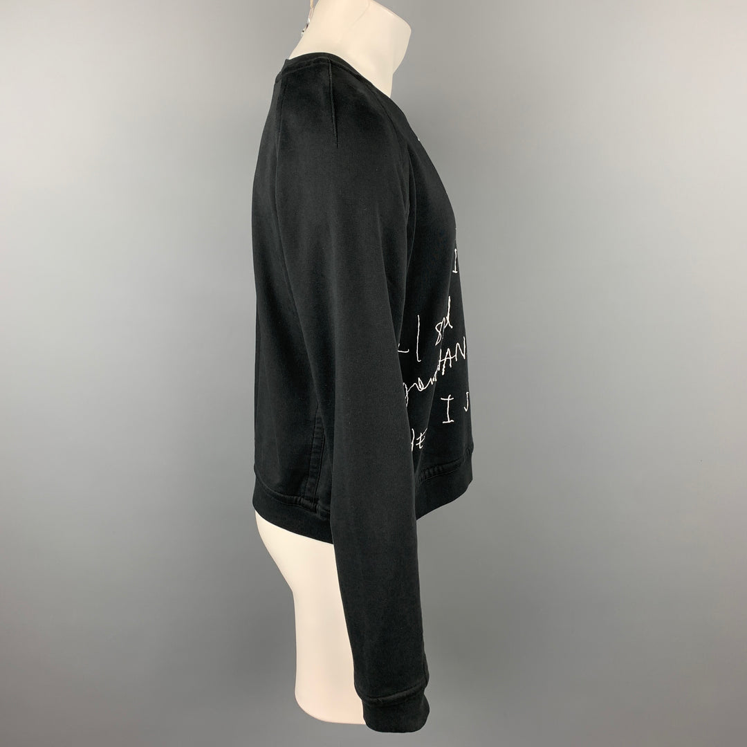 HAIDER ACKERMANN Size M Black & White Embroidery Crew-Neck Sweatshirt