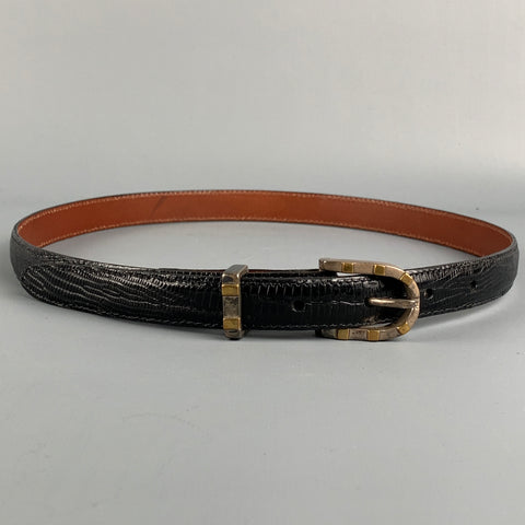 Vintage PAT AREIAS Size 29 Black Textured Sterling Silver Lizard Belt