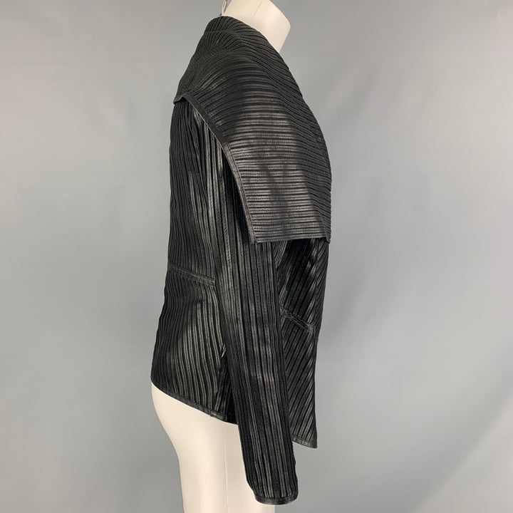 MY TRIBE Size S Black Polyester &  Spandex Stripe Open Front Jacket