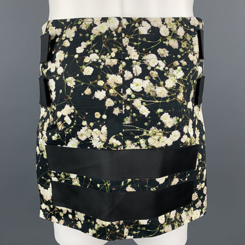 GIVENCHY Spring 2015 Size M Black Floral Cotton Apron Skirt