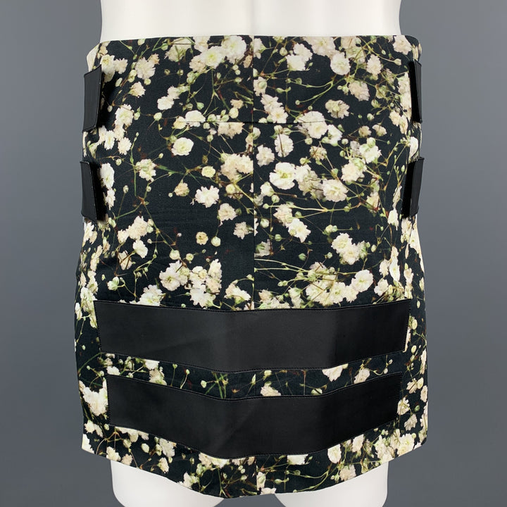 GIVENCHY Primavera 2015 Talla M Falda delantal de algodón floral negra