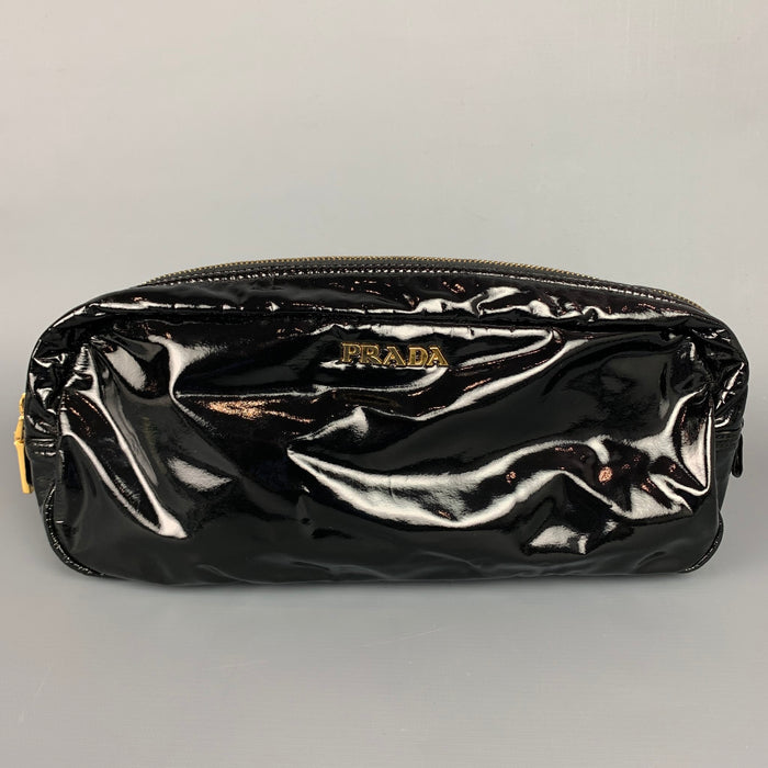 PRADA Black Faux Patent Leather Pouch