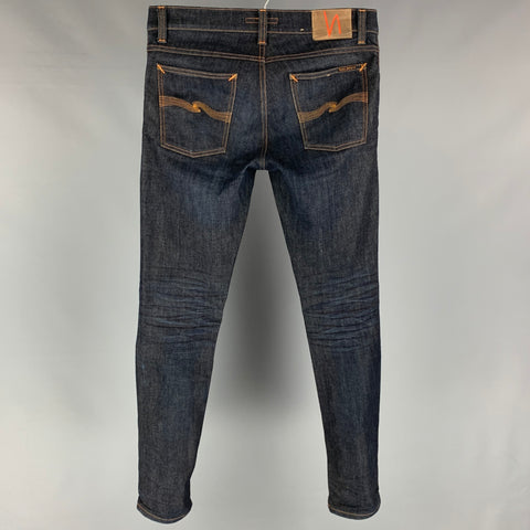 NUDIE JEANS Size 31 Dark Blue Contrast Stitch Cotton Slim Jeans