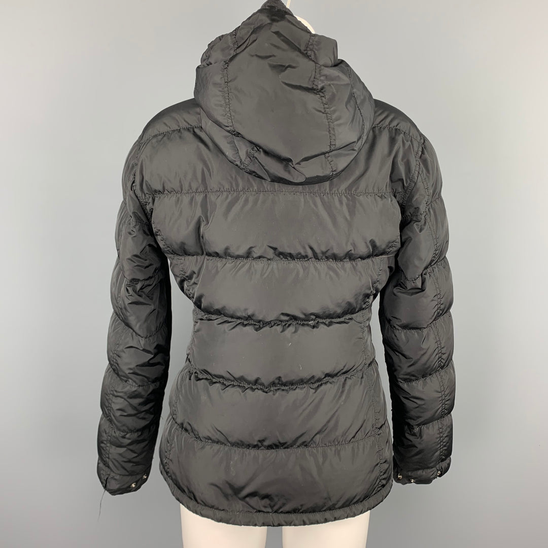 PRADA Size 6 Black Quilted Nylon Hooded Jacket