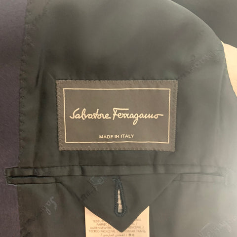 SALVATORE FERRAGAMO Size 42 Navy Wool  Mohair Shawl Collar Tuxedo 3 Piece Suit