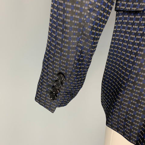 LANVIN Size 40 Regular Grey Blue Print Viscose Silk Sport Coat