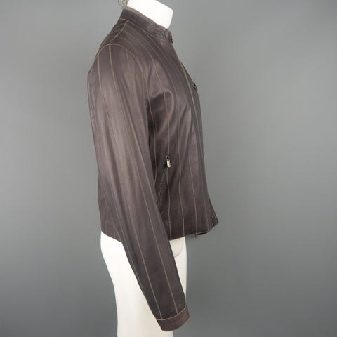 ARMANI COLLEZIONI 40 Purple Stitched Leather Biker Jacket