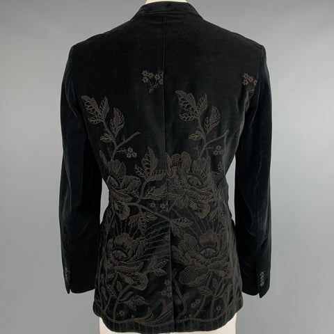 PAUL SMITH Size 46 Black Brown Embroidery Velvet Notch Lapel Sport Coat