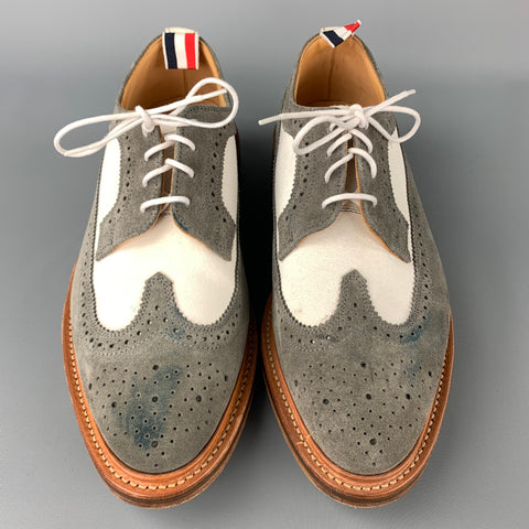 THOM BROWNE Size 9.5 Grey & White Two Toned Suede Wingtip Lace Up Shoes