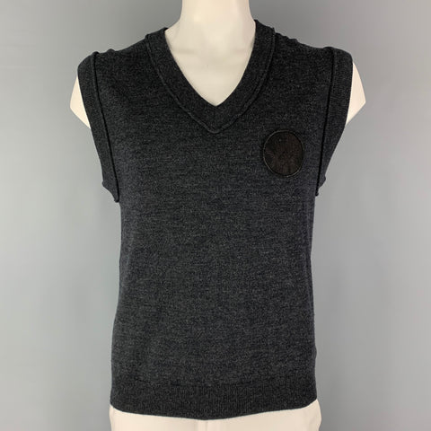 WILLIAM RAST Size XL Charcoal Solid Wool V-Neck Sweater Vest