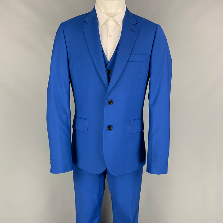 PAUL SMITH Soho Fit Regular Size 42 Royal Blue Wool / Mohair Notch Lapel 3 Piece Suit