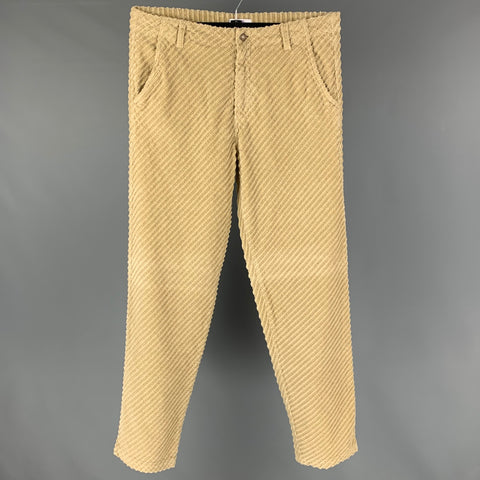 ERL Taille XL Pantalon habillé en coton velours côtelé kaki avec braguette zippée