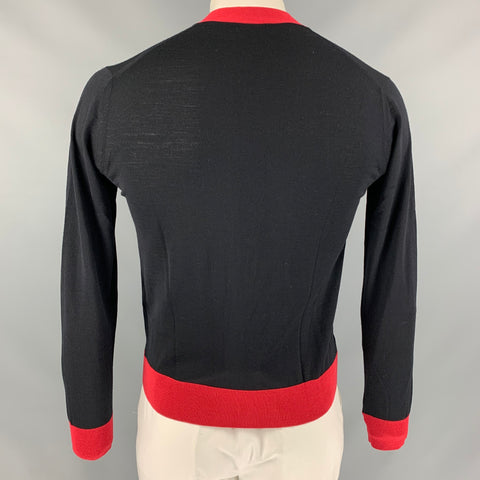 PRADA Size 36 Black Red Color Block Wool V-Neck Cardigan
