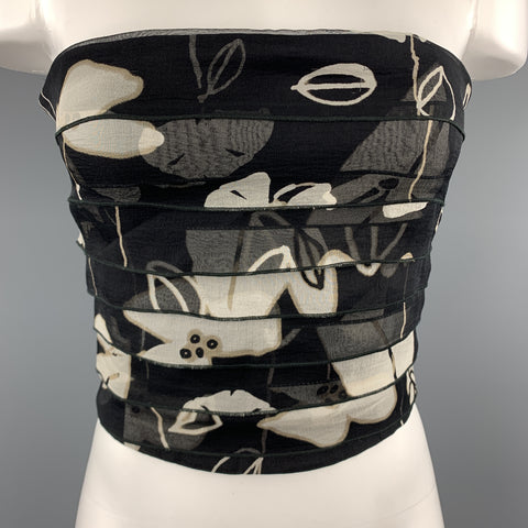 ARMANI COLLEZIONI Size 4 Black & Grey Floral Layered Silk Strapless Shell Top