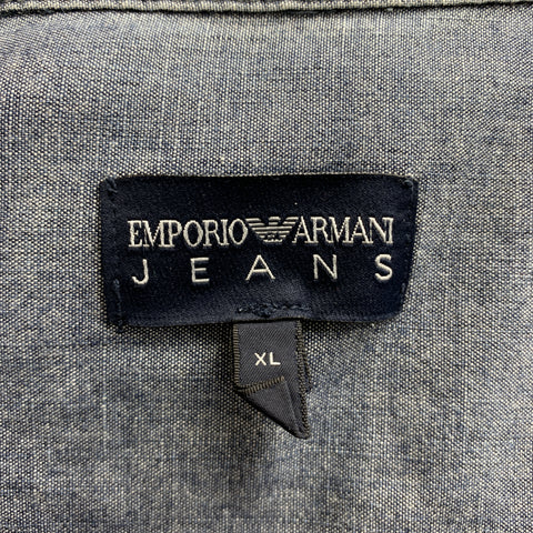 EMPORIO ARMANI Size XL Indigo Two Toned Cotton Button Down Long Sleeve Shirt