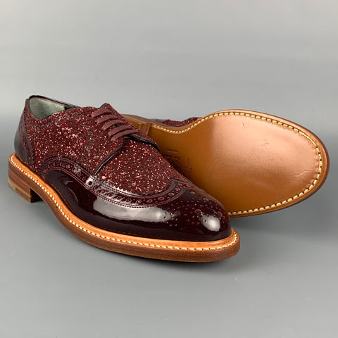 ROBERT CLERGERIE Size 8 Burgundy Metallic Leather Perforated Wingtip Shoes