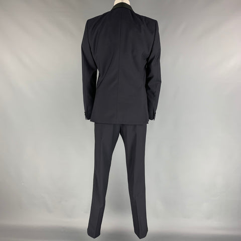 THE KOOPLES Size 36 Navy Herringbone Wool / Mohair Shawl Collar Tuxedo Suit