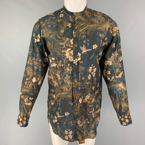 DRIES VAN NOTEN Size M Brown Multi-Color Floral Cotton Long Sleeve Shirt