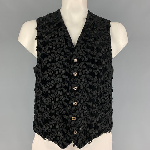 FAVOURBROOK Talla 44 Chaleco abotonado de terciopelo de algodón con apliques negros